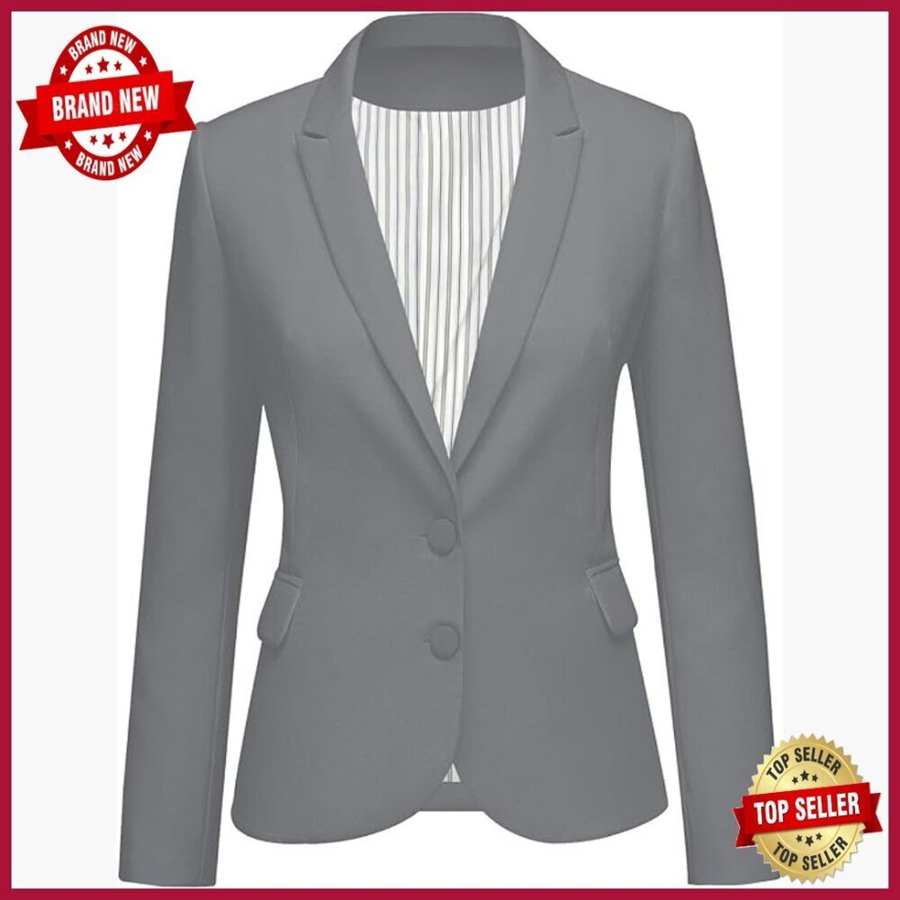 Women's Notched Lapel Blazer with Pockets for Work Office Professional